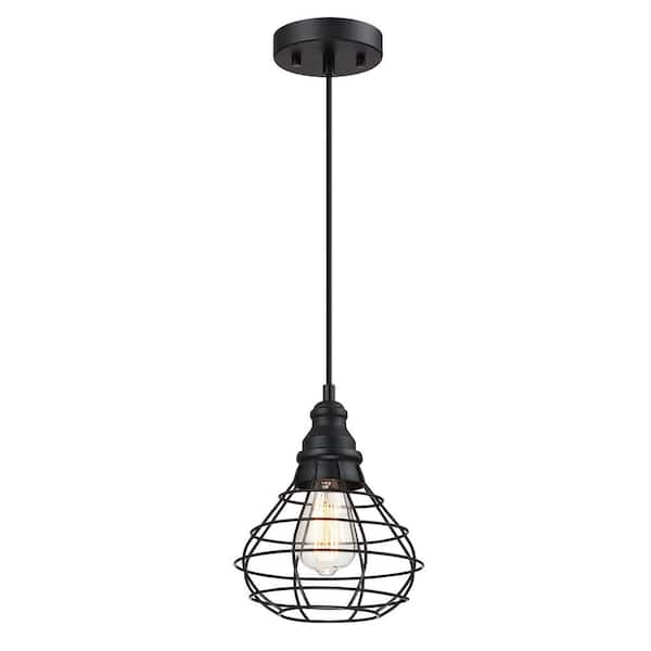 PUDO Industrial 1-Light Black Geometric Chandelier with Metal Shade