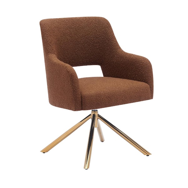 WESTINFURNITURE Stain Resistant Boucle Fabric Upholstered Swivel Vanity Stool Side Chair for Living Room Home Office in Rust Orange
