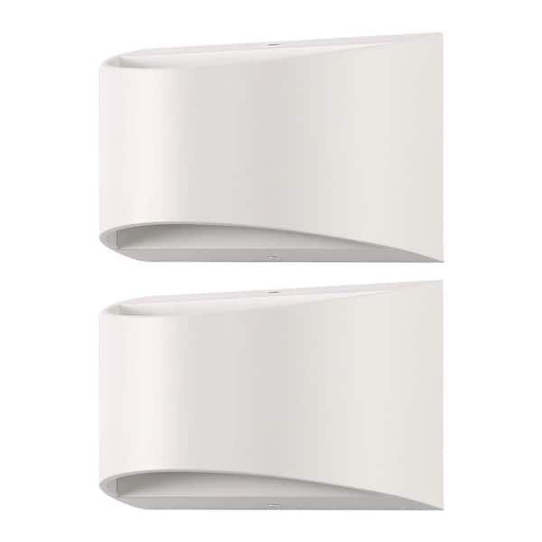 Briignite 8 in. 1-Light White Modern Lantern Wall Sconce, Up and Down Mount (2-Pack)