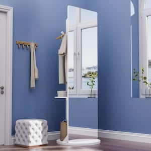 24 in. W x 71 in. H Wood Frame Rotatable Full-Length Floor Mirror with Storage in White