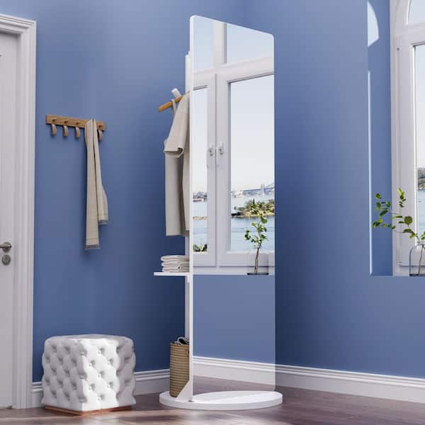 Lirago 24 in. W x 71 in. H Wood Frame Rotatable Full-Length Floor Mirror with Storage in White
