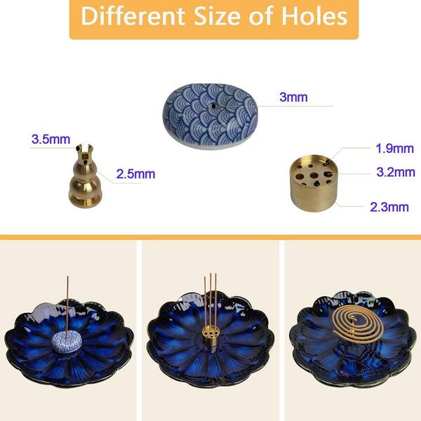 Afoxsos Blue Ceramic Incense Holder with 3-Piece Ash Catcher Set