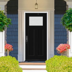 Legacy 36 in. x 80 in. 1/4 Toplite Rain Glass RHIS Primed Black Finish Fiberglass Prehung Front Door