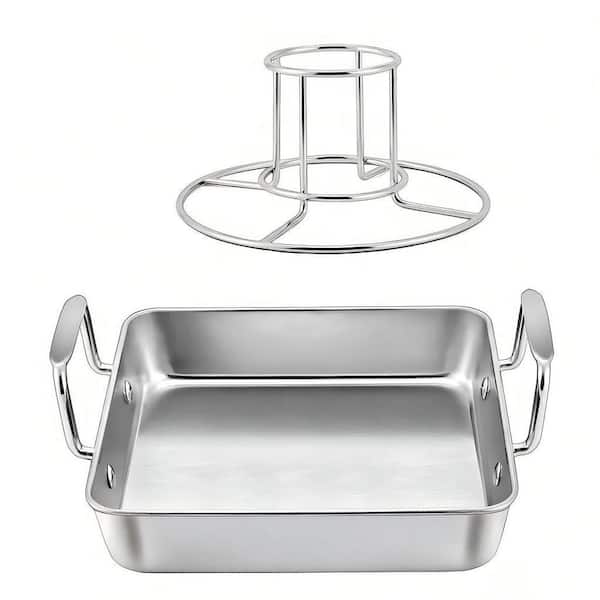 9 in. Stainless Steel Beer Can Chicken Holder with Roasting Pan Set, Chicken Roaster, Heavy Duty and Dishwasher Safe