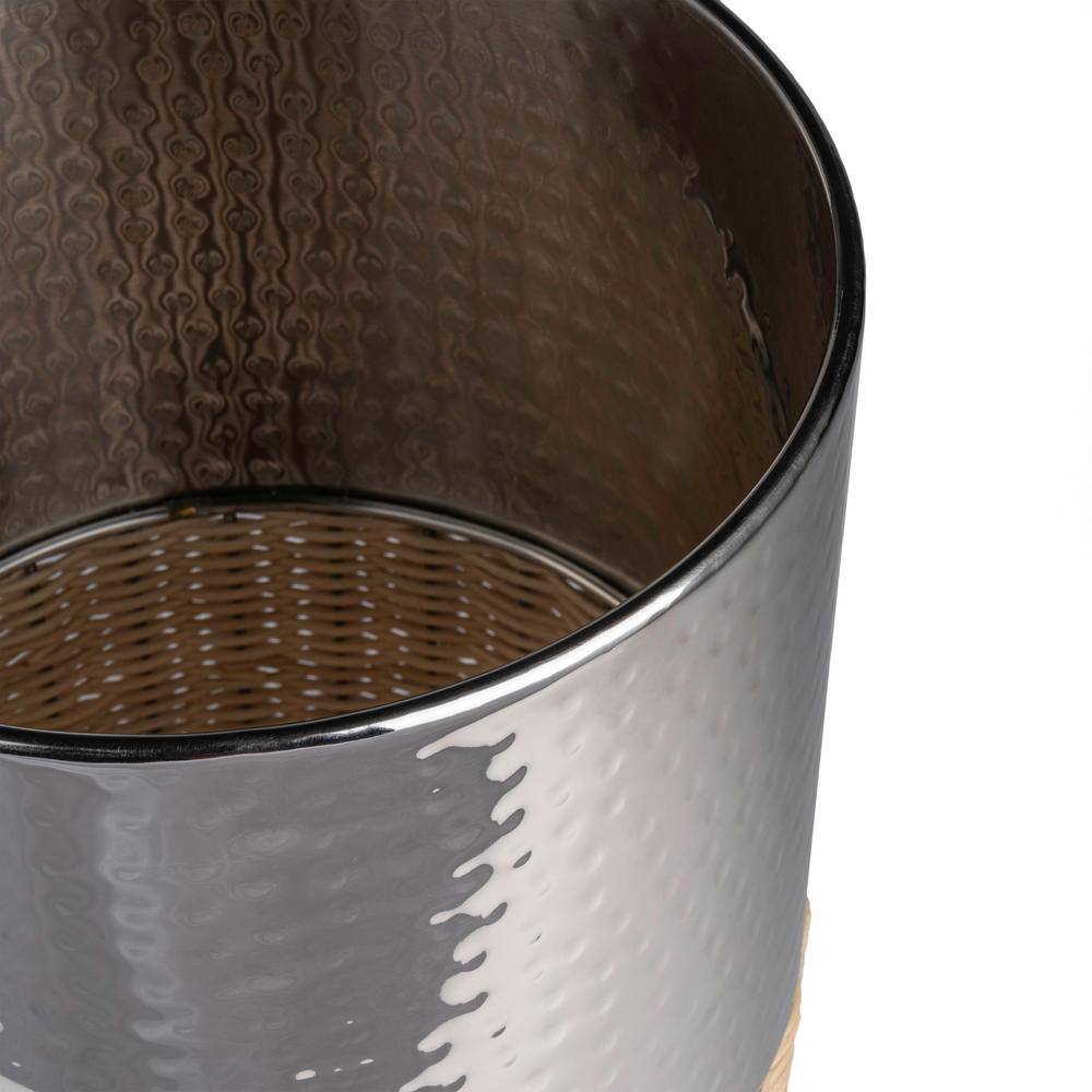 Asher Chrome and Natural Wicker Cylinder Waste Basket