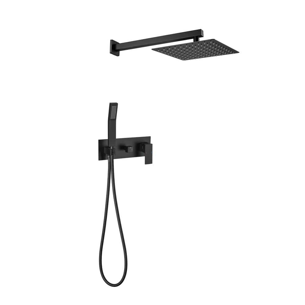  Single Handle 1-Spray Pattern 2 Showerheads Shower Faucet Set 1.8 GPM with High Pressure Hand Shower in Matte Black