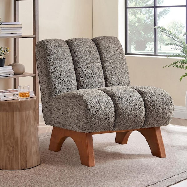 Art Leon COZY Gray Fabric Accent Slipper Chair with Wood Legs