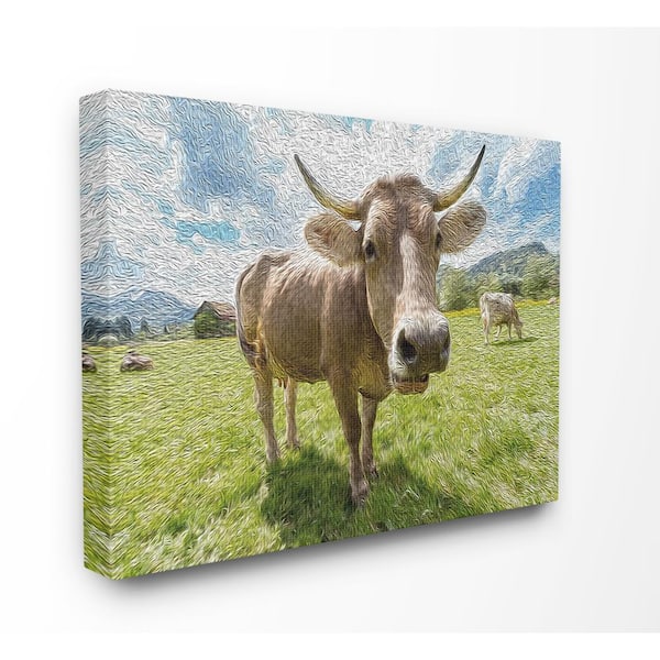 Stupell Industries 30 in. x 40 in. "Fish-eye Swirled Look Cows in a Pasture Painting" by Ricki Rossi Canvas Wall Art