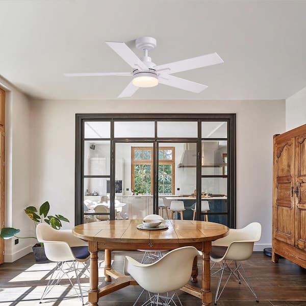 44 in. Indoor Down Rod White Ceiling Fan with Integrated LED and Remote 3-Solid Wood Blades