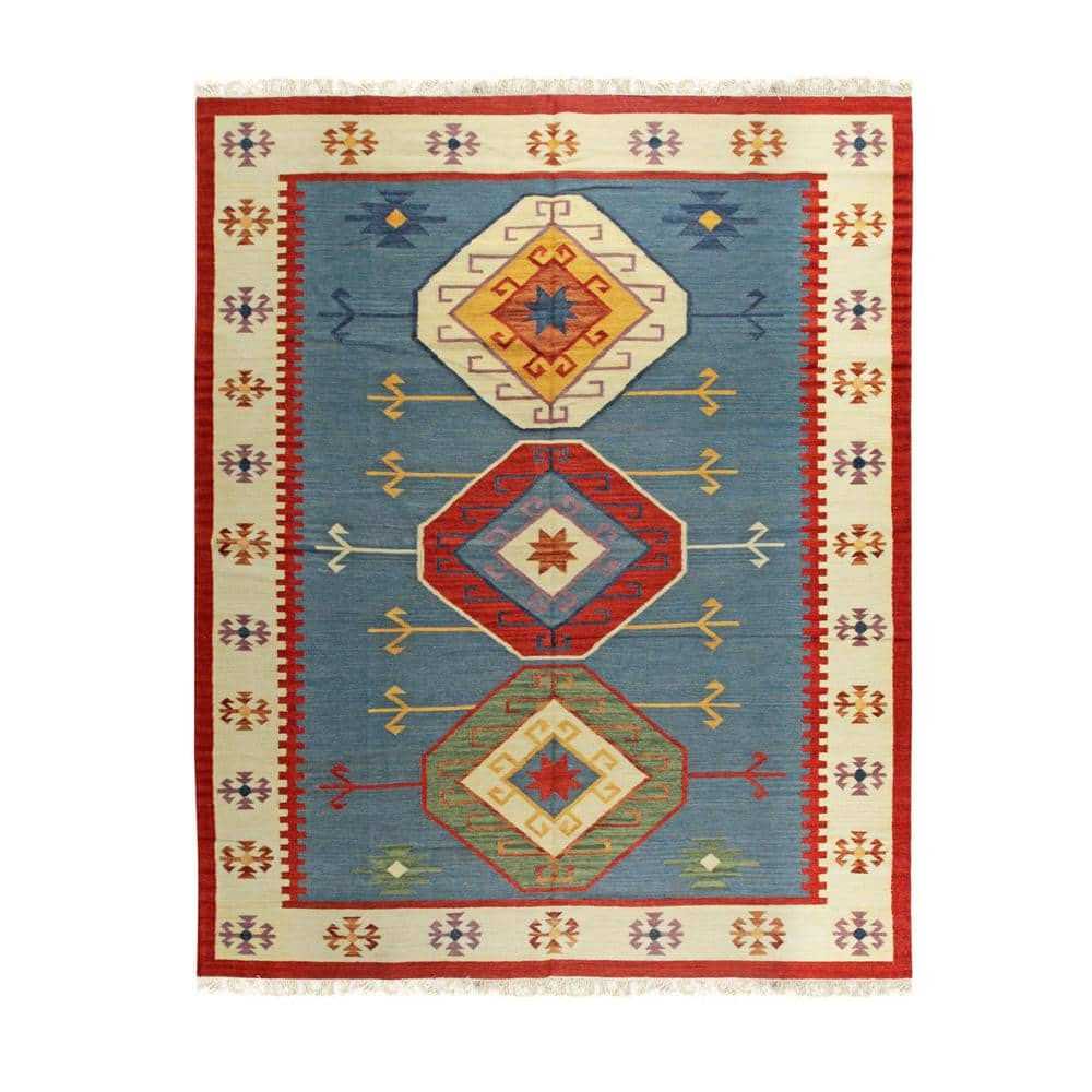 EORC Multicolored 8.2 ft. x 10 ft. HandKnotted Wool Modern Kilim flat