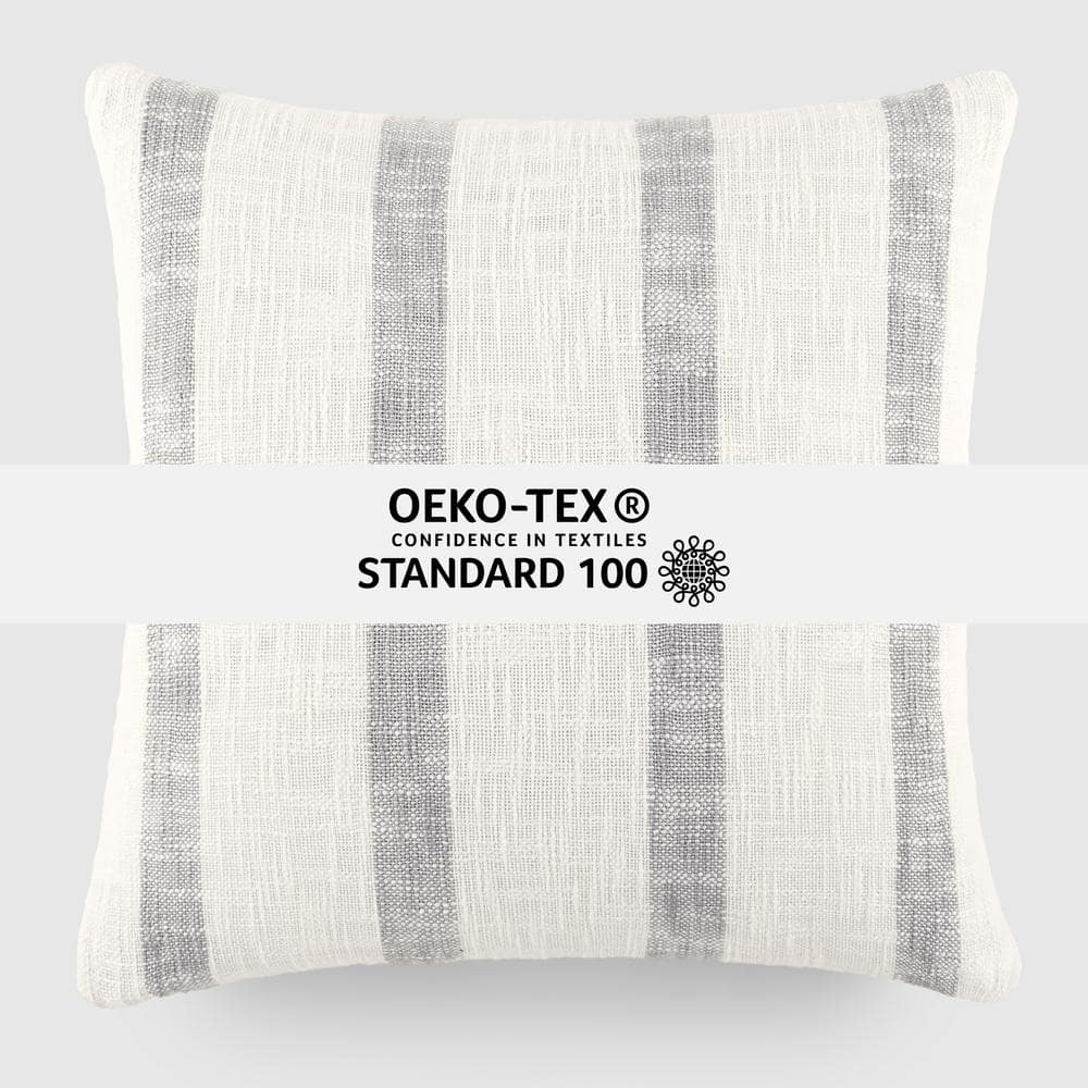 Gray Yarn-Dyed Cotton Square Throw Pillow with Polyester Fill