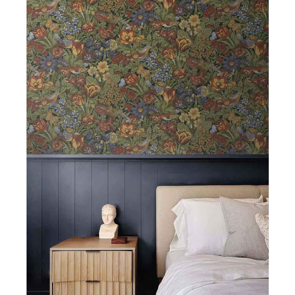 Colorful Floral and Bird Print Self-Adhesive Wallpaper