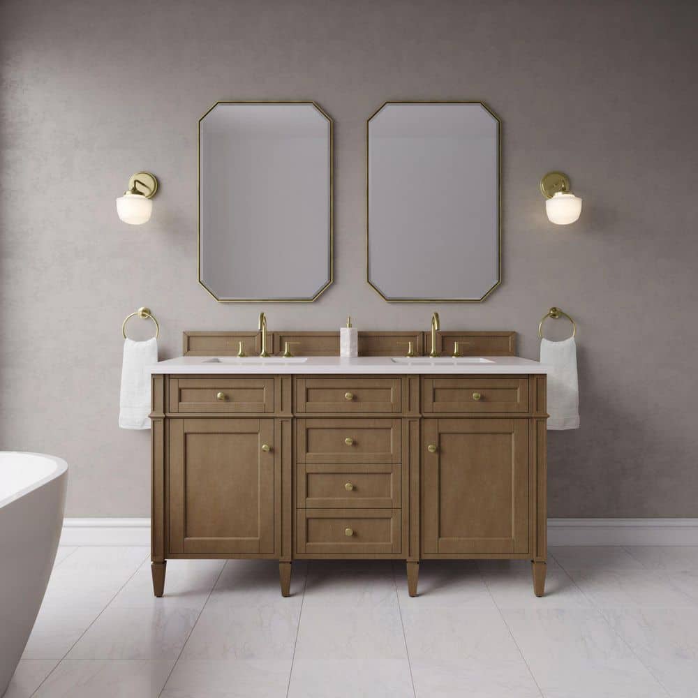 Brittany 60.0 in. Double Bath Vanity in Pecan with White Zeus Quartz Top price history on PriceWatchPro