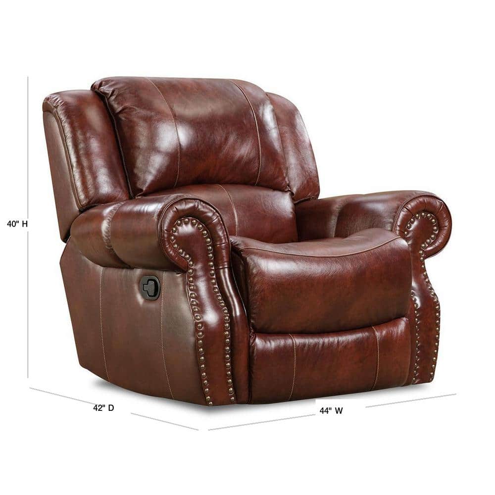 Telluride Brown Leather Rocker Recliner with Metal Accents
