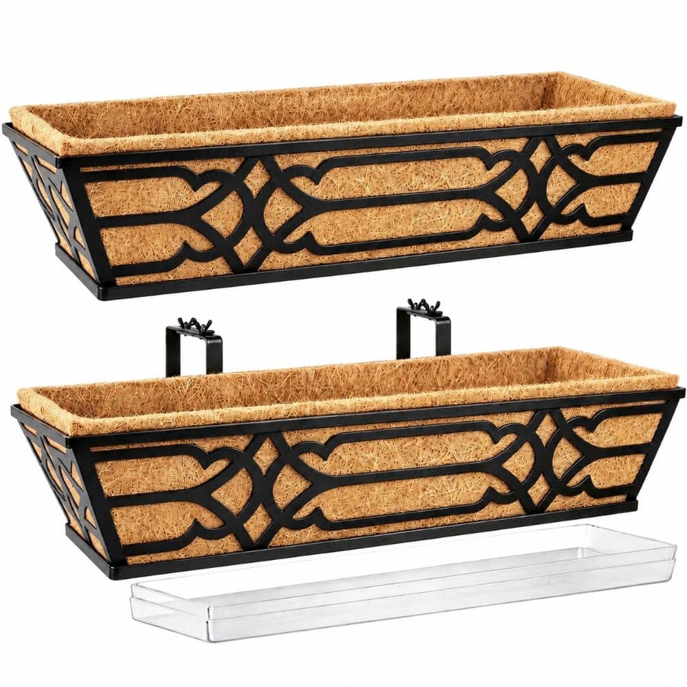 24 in. L x 7.5 in. W x 7 in. H 18 qts. Self-Watering Tray Coco Liner Rectangular Black Outdoor Metal Planter Box 2 Pack price history on PriceWatchPro