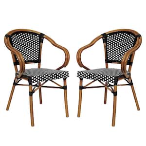 Brown Aluminum Outdoor Dining Chair in White Set of 2