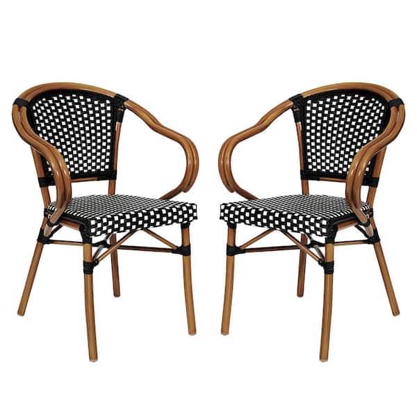 TAYLOR + LOGAN Brown Aluminum Outdoor Dining Chair in Black Set of 2