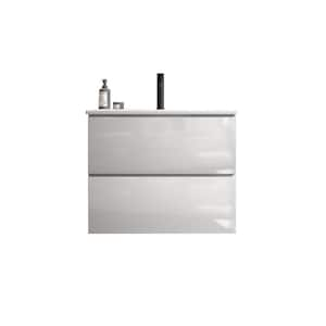 24 in. W x 18 in. D x 21 in. H Single Sink Wall Mount Bath Vanity in Glossy White with White Ceramic Top