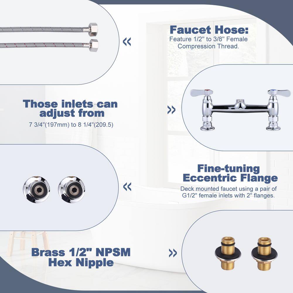 12" Polished Chrome Double Handle Deck Mount Kitchen Faucet