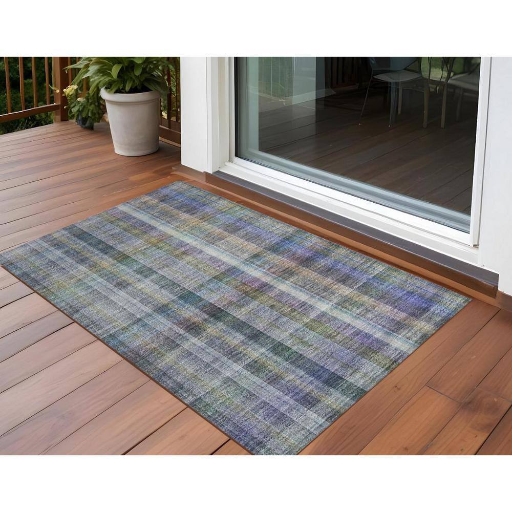 Multicolor Plaid Polyester Rectangle Outdoor Rug, 2'6" x 1'8"
