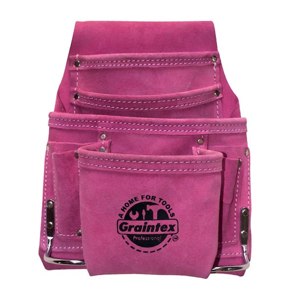 Graintex Pink 10-Pocket Suede Leather Tool Pouch