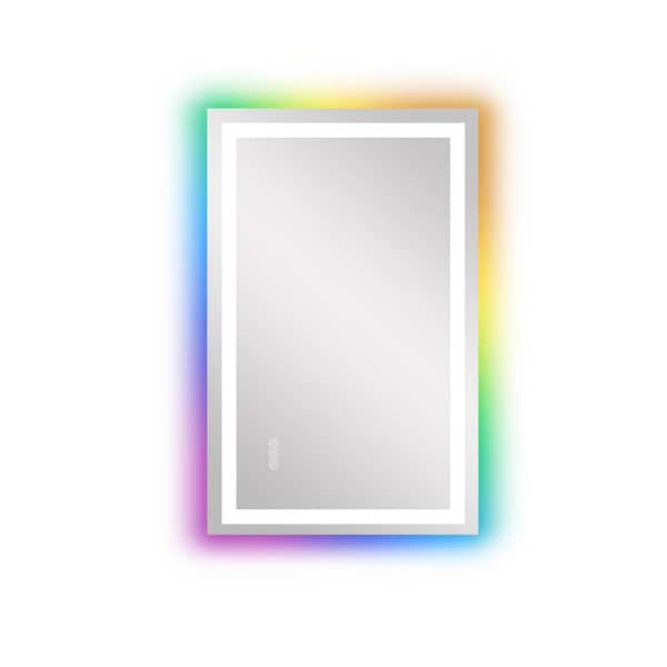 WELLFOR 24 in. W x 36 in. H RGB Rectangular Frameless Anti-Fog Wall Mounted Bathroom Vanity Mirror