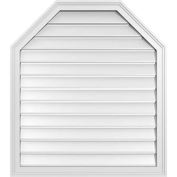 Ekena Millwork 32 in. x 36 in. Octagonal Top Surface Mount PVC Gable Vent: Functional with Brickmould Frame