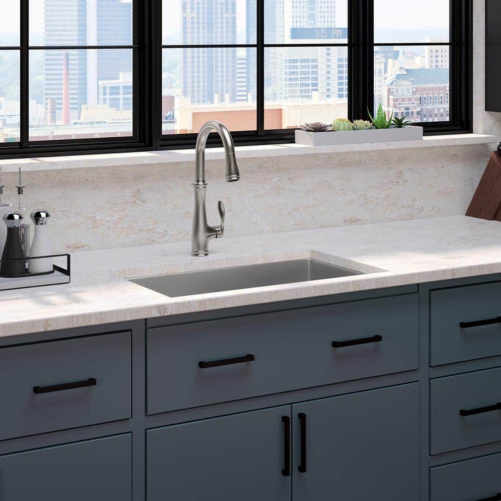 Vibrant Stainless Steel Pull-Down Kitchen Faucet with Spray