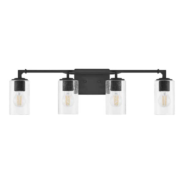 Home Decorators Collection Helenwood 30.75 in. 4-Light Matte Black Bathroom Vanity Light with Clear Seeded Glass