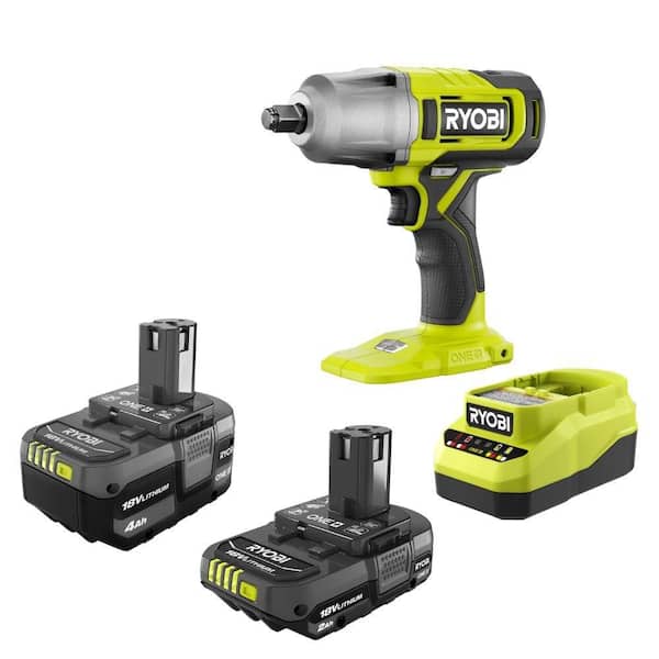 ONE+ 18V Lithium-Ion Starter Kit with 2.0 Ah Battery, 4.0 Ah Battery, Charger and FREE ONE+ Cordless 1/2" Impact Wrench