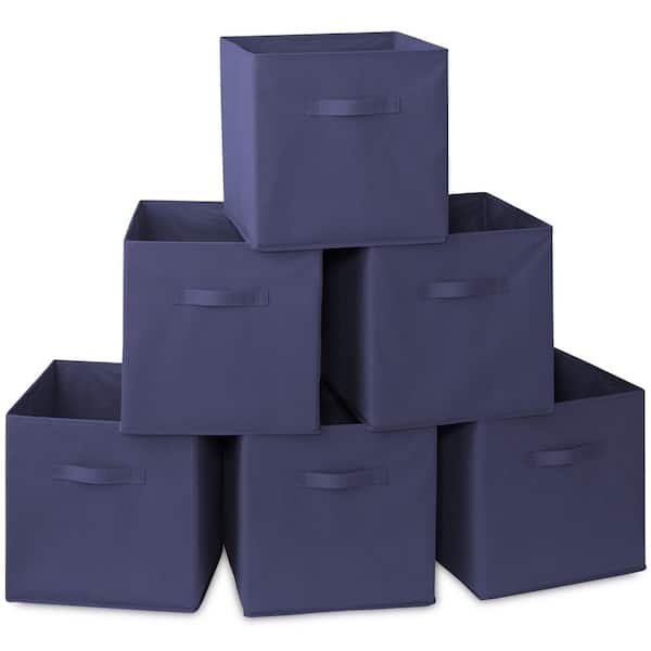 Casafield Navy Blue 13 in. x 13 in. Fabric Collapsible Cubes Decorative Basket Storage Bins-Set of 6