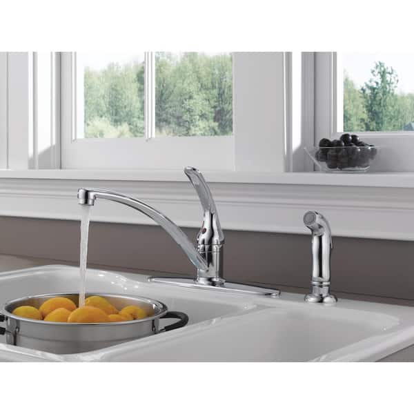 Foundations Single-Handle Standard Kitchen Faucet with Side Sprayer in Chrome