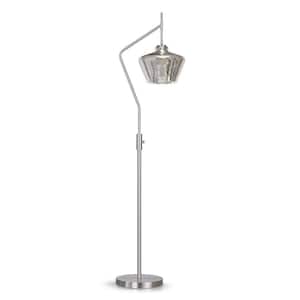 Cafe 69 in. Brushed Nickel Dimmable LED Arc Floor Lamp with Mercury Glass Shade and LED Vintage Bulb