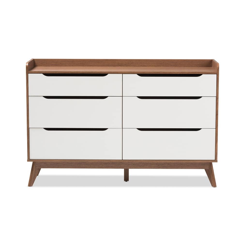 Brighton Mid-Century White and Walnut 6-Drawer Dresser