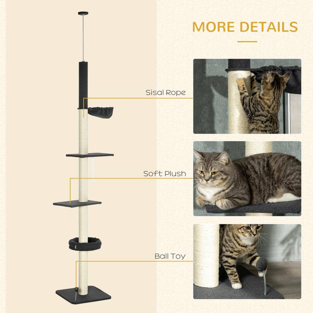 Adjustable Black and Cream Sisal 5-Tier Cat Climbing Tower