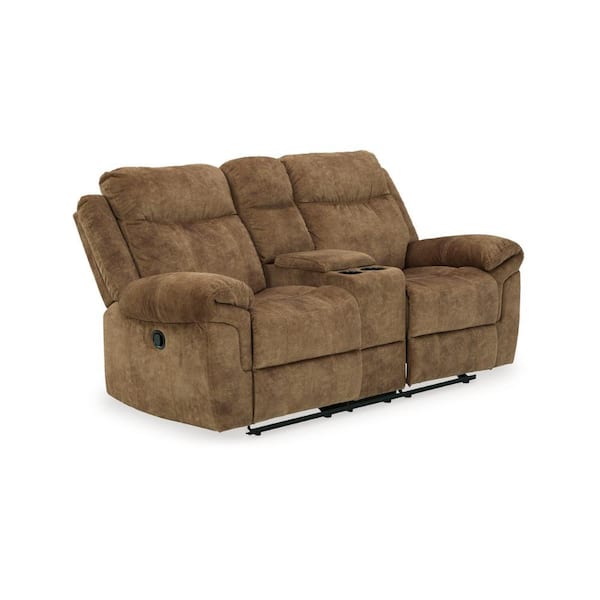 Benjara 79 in. Pillow Top Arm Fabric Rectangle Loveseat Recliner Sofa in. Brown