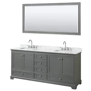 Deborah 80 in. Double Vanity in Dark Gray with Marble Vanity Top in White Carrara with White Basins and 70 in. Mirror