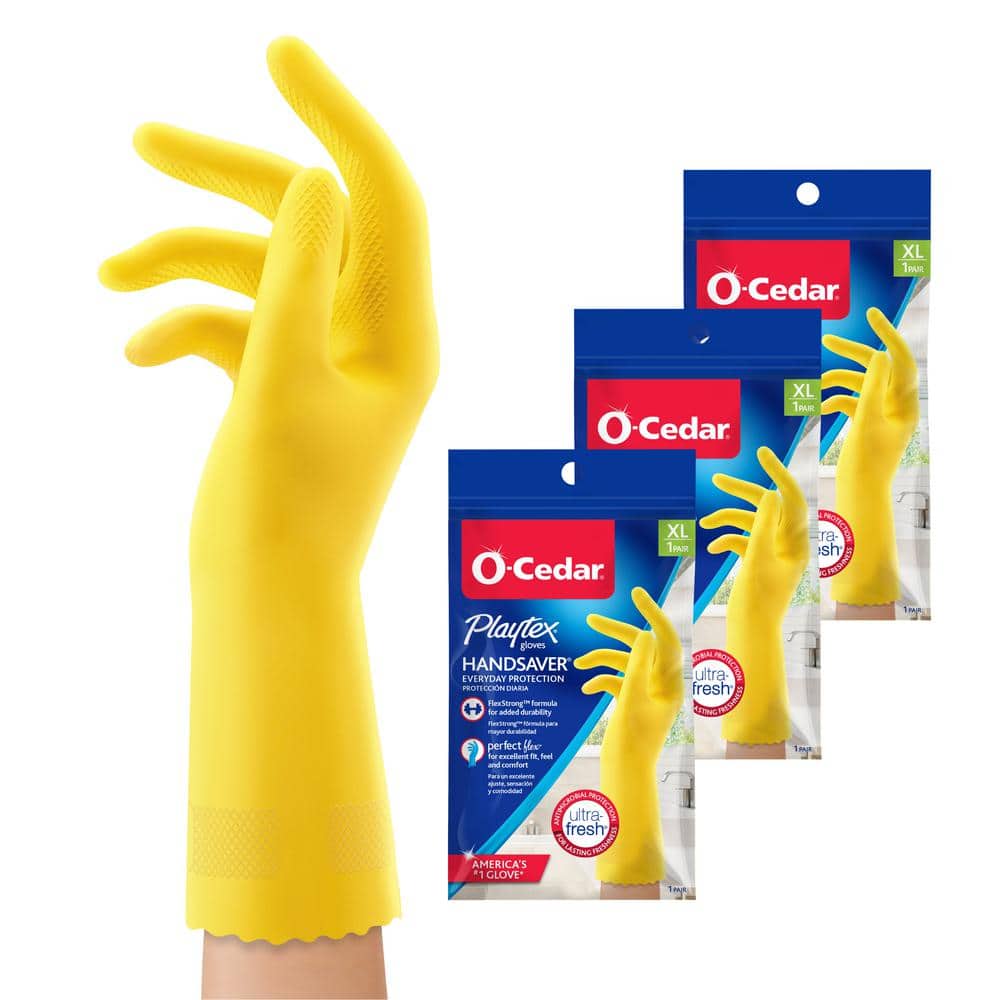 O-Cedar Playtex Handsaver Extra Large Yellow Latex/Neoprene/Nitrile Gloves (1-Pair)(3-Pack) -  163672 COMBO1