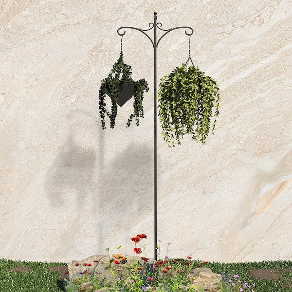 Fuchsia 84 in. Black Steel Deluxe Double Shepherd Hook (30 lbs. Max. Weight Capacity)