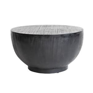 30 in. Black Round Mango Wood Coffee Table