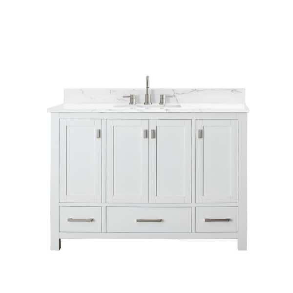 Modero 49 in. Single Sink White Bath Vanity with Cala White Engineered Stone Top
