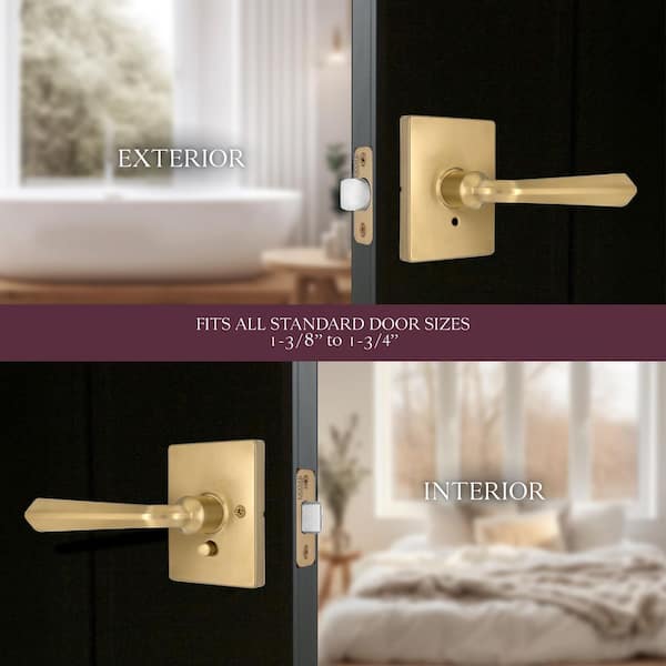 Wilshire Brushed Gold Bed/Bath Privacy Door Handle with Rectangle Rose 4-Pack
