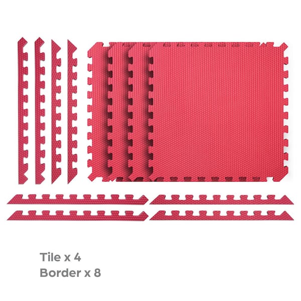 Norsk Black/Red 24 in. x 24 in. x 0.79 in. Foam Reversible