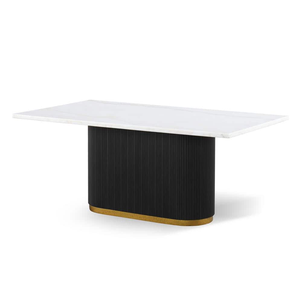 Modern Black and White Marble Top Dining Table with Gold Trim