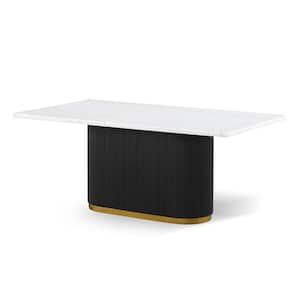 Beyer Modern White Rectangle Marble Top 72 in. Base Dining Table Seats 6