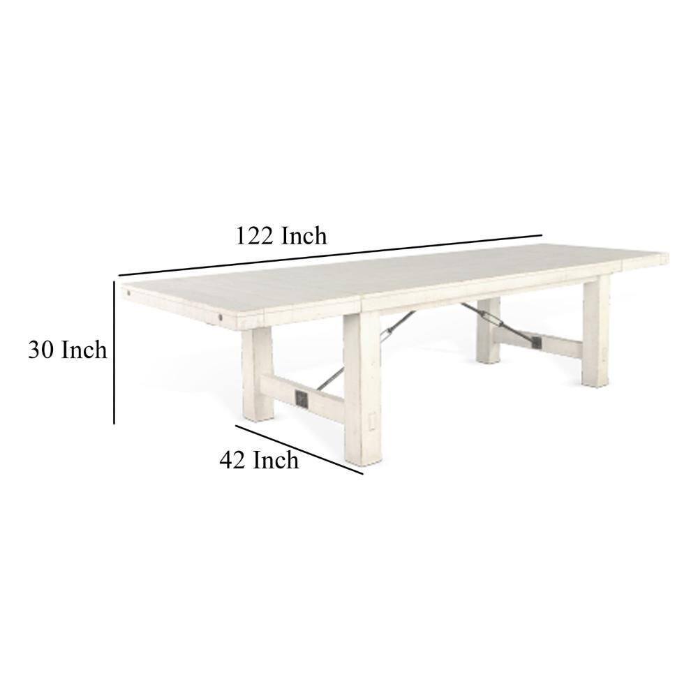 White Mahogany Extendable Dining Table with Metal Accents