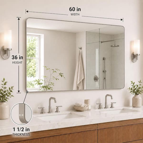 60 in. W x 36 in. H Rectangular Framed Wall Bathroom Vanity Mirror in Brushed Nickel