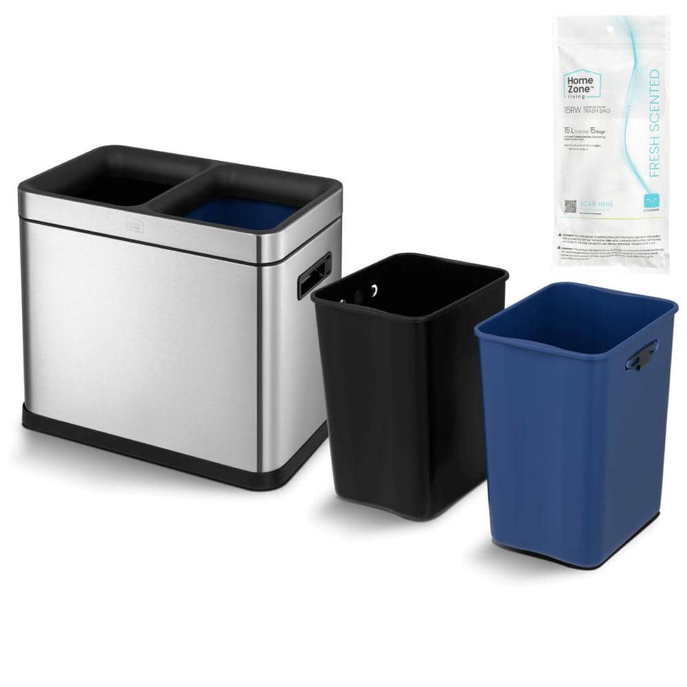 8 Gallon Stainless Steel Dual Compartment Open Top Trash Can