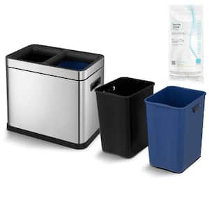 7.9 Gal. Stainless Steel Kitchen Trash Can with Dual Compartments and Open Top Lid