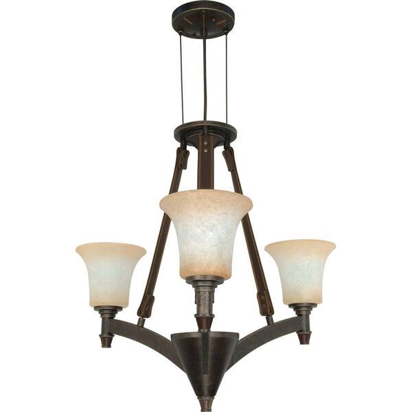 Glomar Viceroy 3-Light Chandelier withBurnt Sienna Glass Finished in Golden Umber-DISCONTINUED